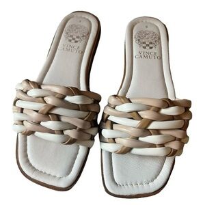 Vince Camuto Tan and Cream Braided Slide Sandals
